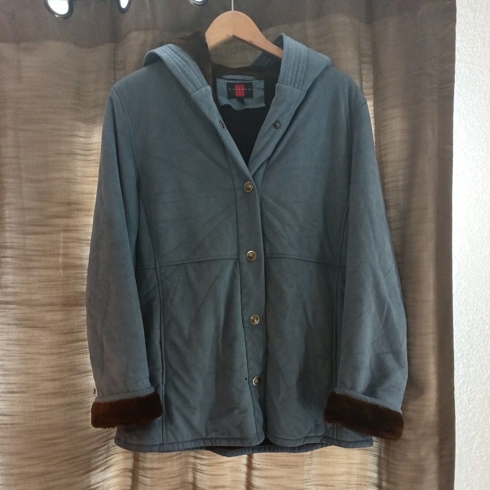 Women's Gallery Blue Lined Warm Parka Jacket Thick Heavyduty Size Large